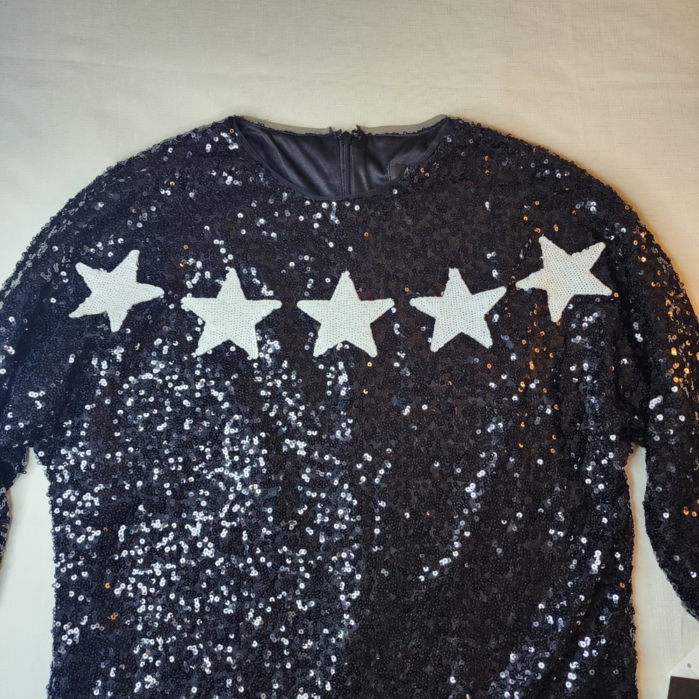 Aidan Mattox Black Sequin Star Shift Dress NWT Size 4 Party Luxery Designer Goth